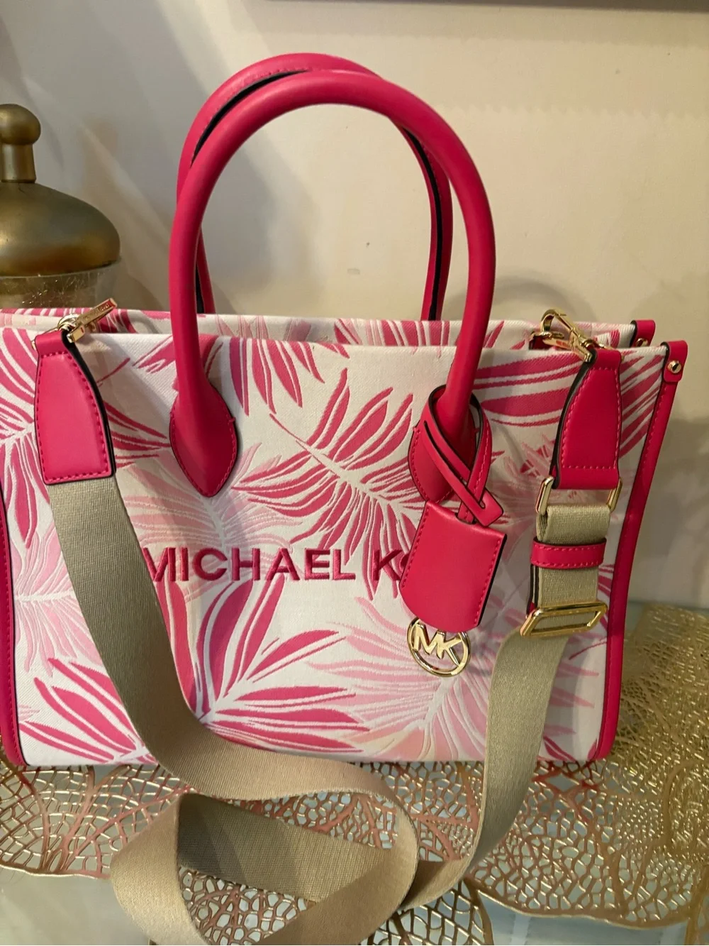 Michael Kors Hot Pink Palm-Print Tote
